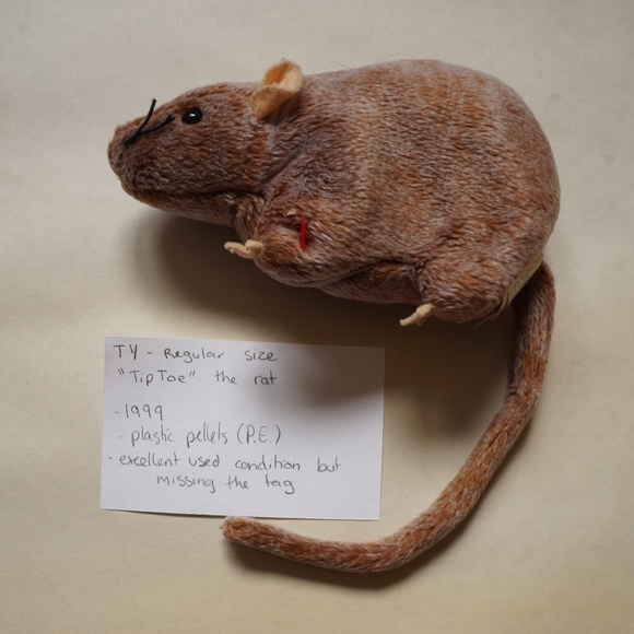TY - beanie baby - tiptoe the rat (1999) no tag - Picture 1 of 2